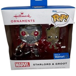 NIB Hallmark Funko Pop Marvel StarLord & Groot Christmas Tree Ornaments Walmart